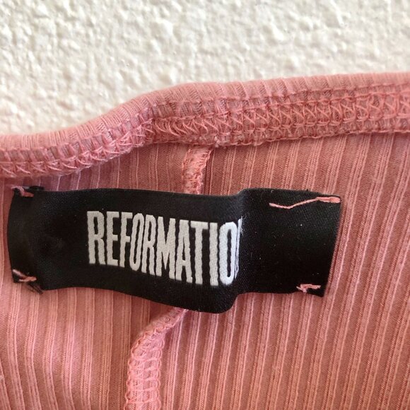 REFORMATION Pink Off Shoulder Ribbed Knit Bodysuit Size Small - Picture 8 of 11